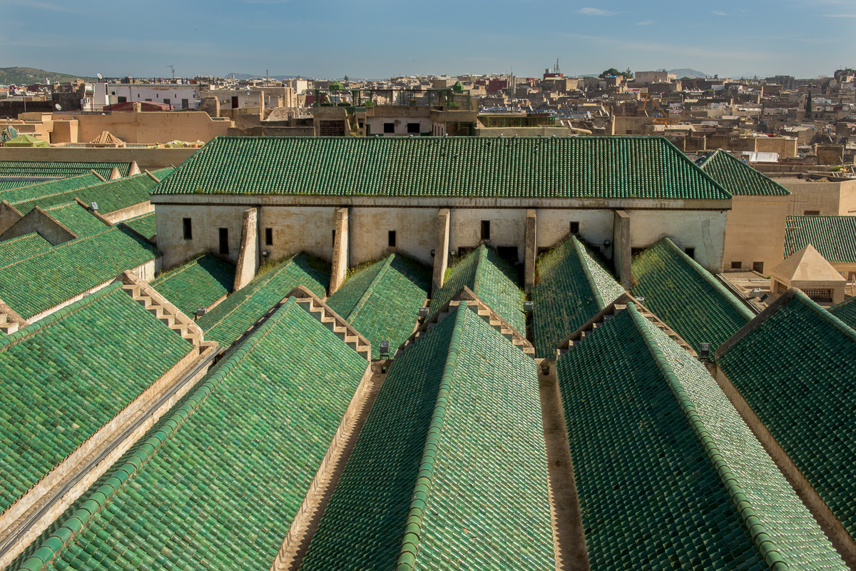 Beautifully colored handmade roof tiles cover many of the buildings in Fez.
