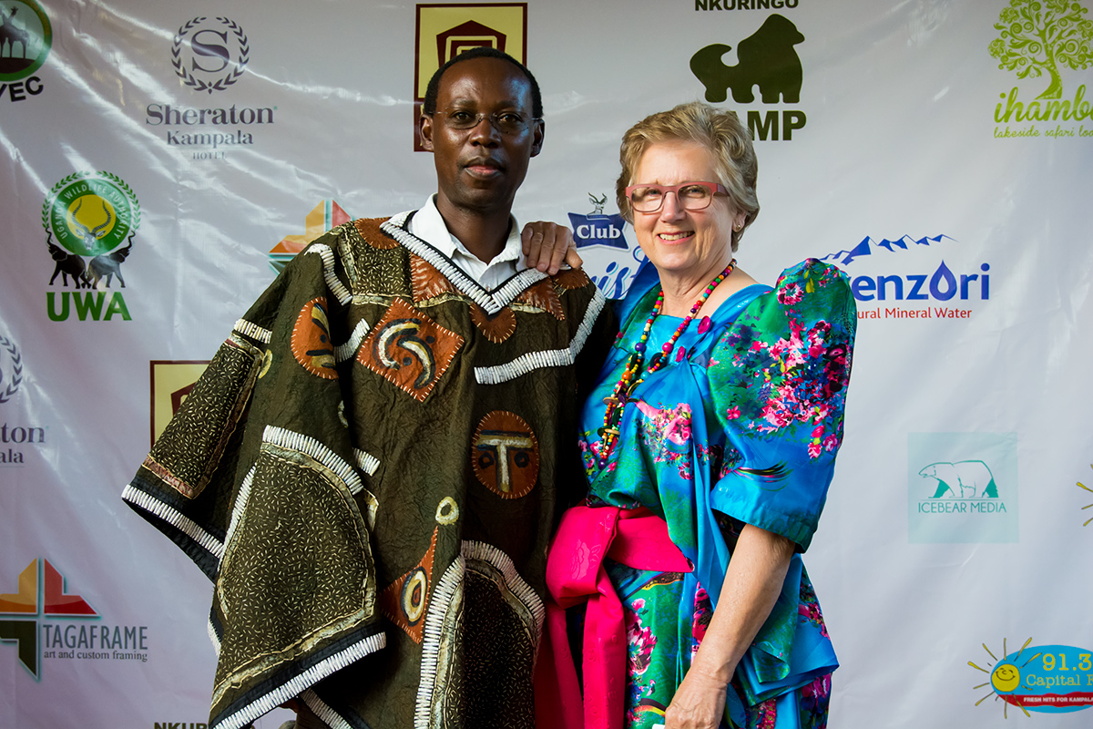 The ‘stars’ of the show: Taga Nuwagaba, esteemed Ugandan wildlife artist, and Barbara Hollweg, American wildlife photographer