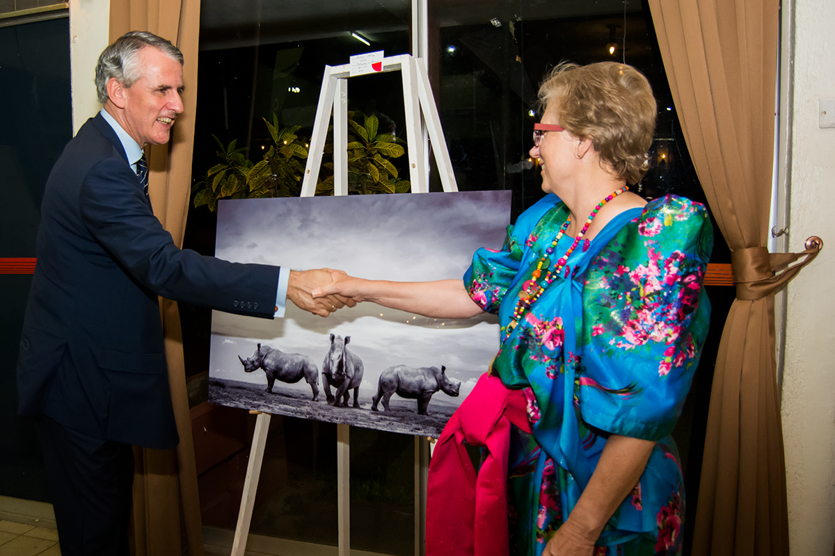 Attending the opening evening was the German Ambassador to Uganda. After the exhibit closed in Kampala, it was moved to the Ambassador’s personal home outside the city where the art works were displayed during a private evening of art and music. 